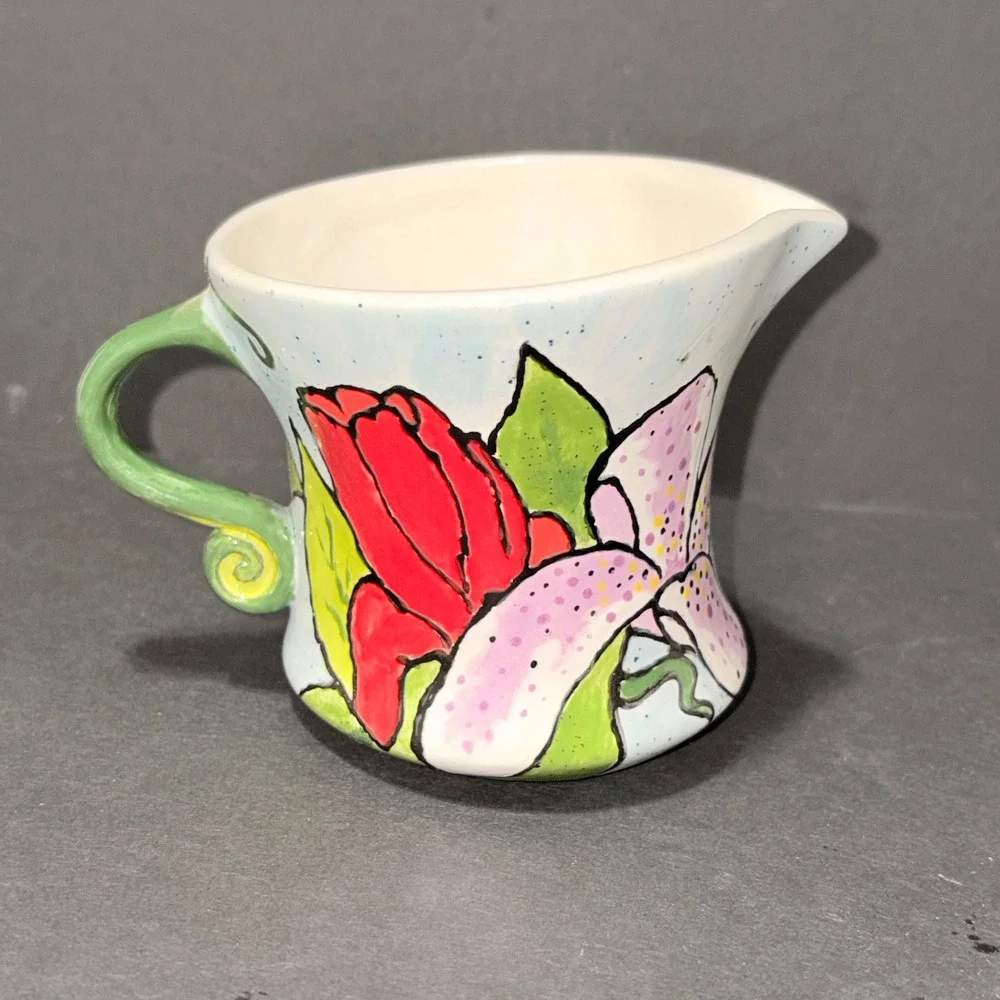 Vtg Assorted Creamer Mini Pitcher Lot Floral Stoneware Ceramic 6 Pc Collection